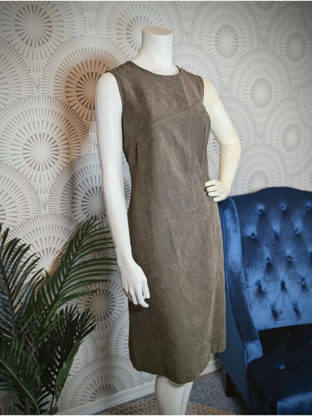1990's Sage Green Faux Suede Sheath Dress - Women's Size L